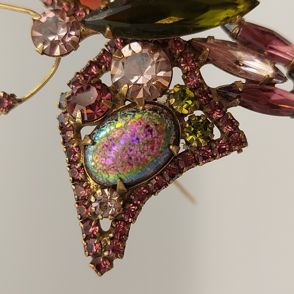 Vintage Butterfly Brooch Mid Century Multicolor Glass Crystals - Picture 11 of 16